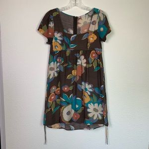 GLAM dress. Brown with floral earth tones.